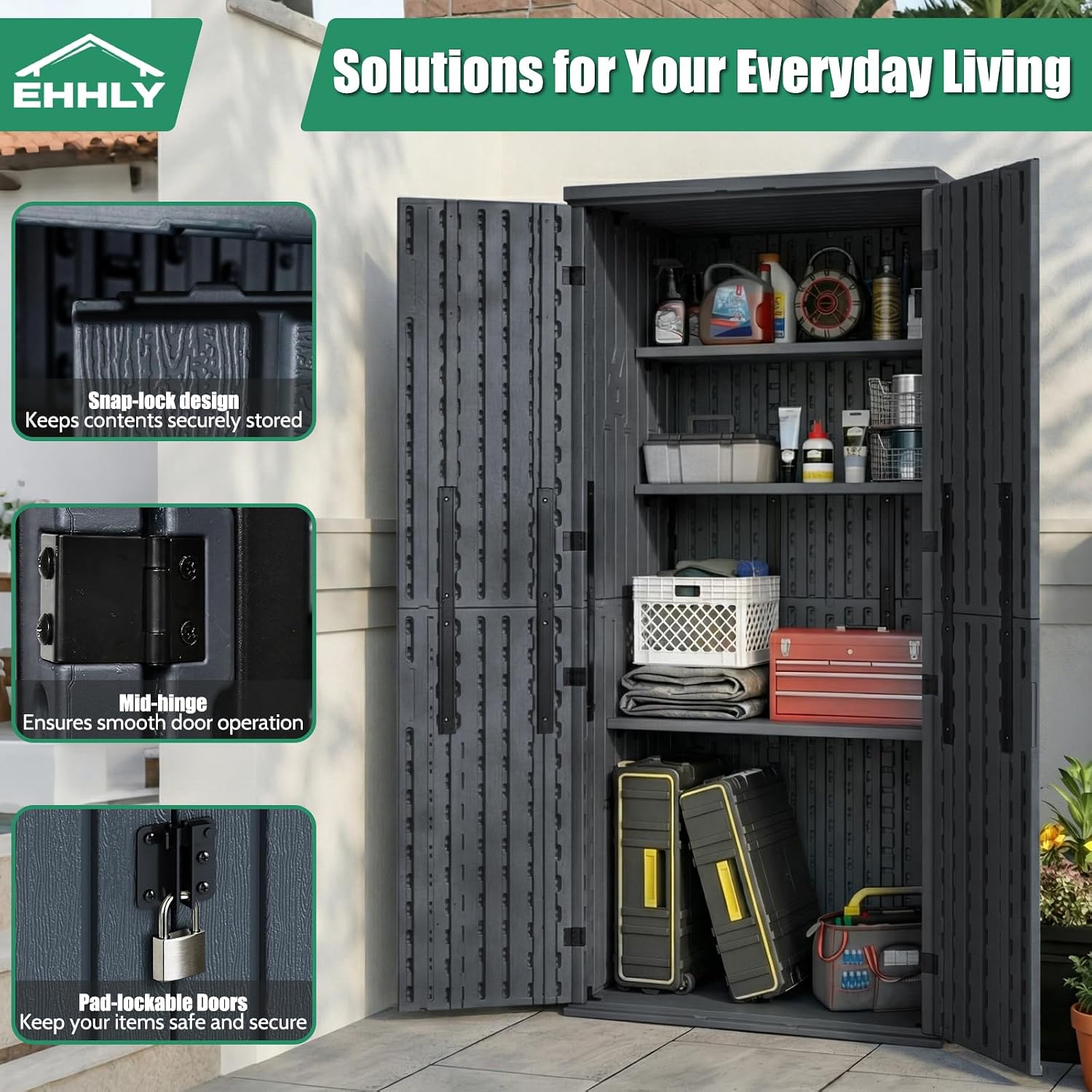 Heavy Duty Tall Storage Cabinet Outdoor Weatherproof, 28 Cuft Garage Storage Cabinet With 4 Adjustable Shelves, Lockable Kitchen Pantry Closer Organizer, 31Wx23Lx66H, Sage Grey