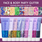 2PCS Body Glitter, 100ml Patriotic Pride Face Glitter Gel, 4th of July Outfits for Women Girls Kids, Glitter Makeup Tween Gifts, Festival Rave Accessories, Chunky Sequins Glitter