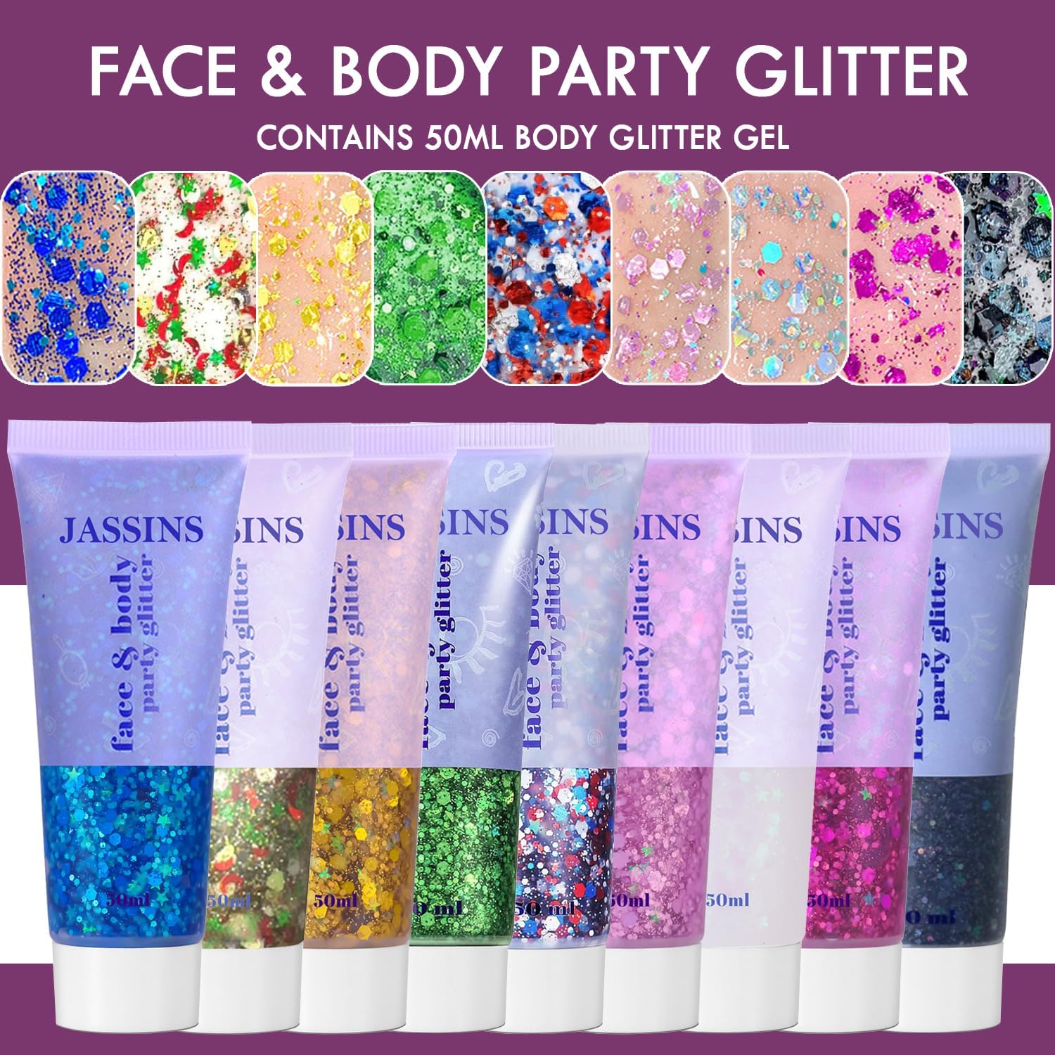 2PCS Body Glitter, 100ml Patriotic Pride Face Glitter Gel, 4th of July Outfits for Women Girls Kids, Glitter Makeup Tween Gifts, Festival Rave Accessories, Chunky Sequins Glitter
