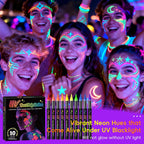 10-color glow-in-the-dark body painting, UV neon face paint brush, glow-in-the-dark face paint set, washable skin tattoo pen, Halloween party makeup (10 colors)