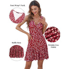 Fensace Women'S Summer Sleeveless Sexy Wrap V Neck Floral Sundress Mini Dress