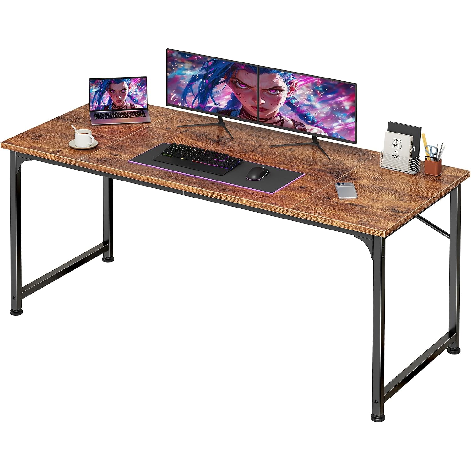 55 Inch Computer Desk, Home Office Desk With Spacious Desktop, Rustic Brown