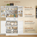Farmhouse Pantry Cabinet, 66.9″H Tall Kitchen Storage Cabinet With Barn Doors, Adjustable Shelves & Drawer, Freestanding Cupboard For Kitchen, Dining Room, Living Room, Bathroom, White