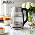 MUELLER HOME Rapid Boil Electric Tea Kettle 1.8L – Borosilicate Glass & Stainless Steel – BPA-Free Hot Water Boiler, LED Light, Auto Shut-Off, Boil Dry Protection Fast Water Heater, Kitchen Appliances