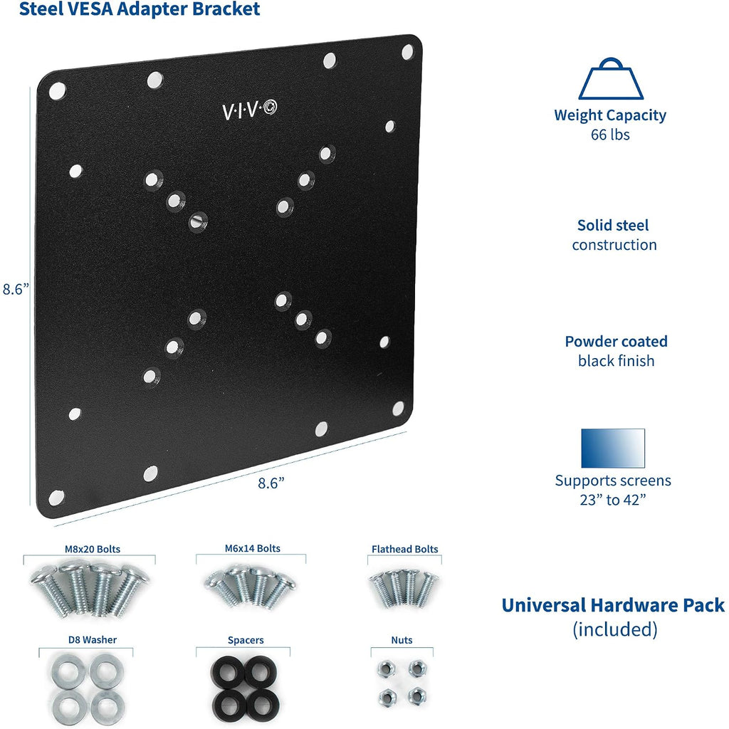Vivo Steel Vesa Tv And Monitor Mount Adapter Plate Bracket For Screens 23" To 42" | Conversion Kit For Vesa Up To 200X200Mm (Mount-Ad2X2)
