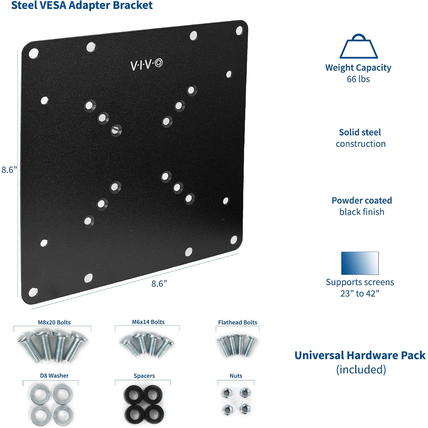Vivo Steel Vesa Tv And Monitor Mount Adapter Plate Bracket For Screens 23" To 42" | Conversion Kit For Vesa Up To 200X200Mm (Mount-Ad2X2)