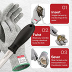 Rockland Guard Professional Oyster Shucking Kit - 3.5” Heavy Duty Stainless Steel Oyster Shucking Knife and Level 5 Cut Resistant Gloves, Clam Opener Shucker and Seafood Tool Gift Set, Large