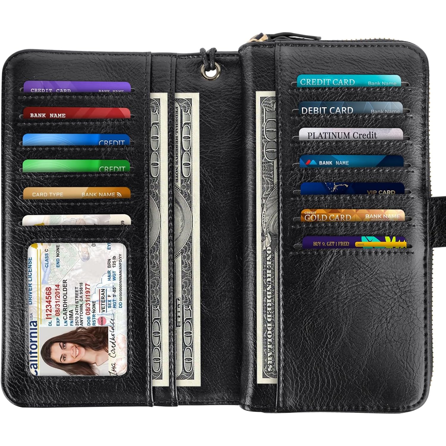 Coco Rossi Women Wallets Multi Card Case Wallet Clutch Wallet Card Holder Organizer Ladies Purse Wrist strap Purse, Black Butterfly