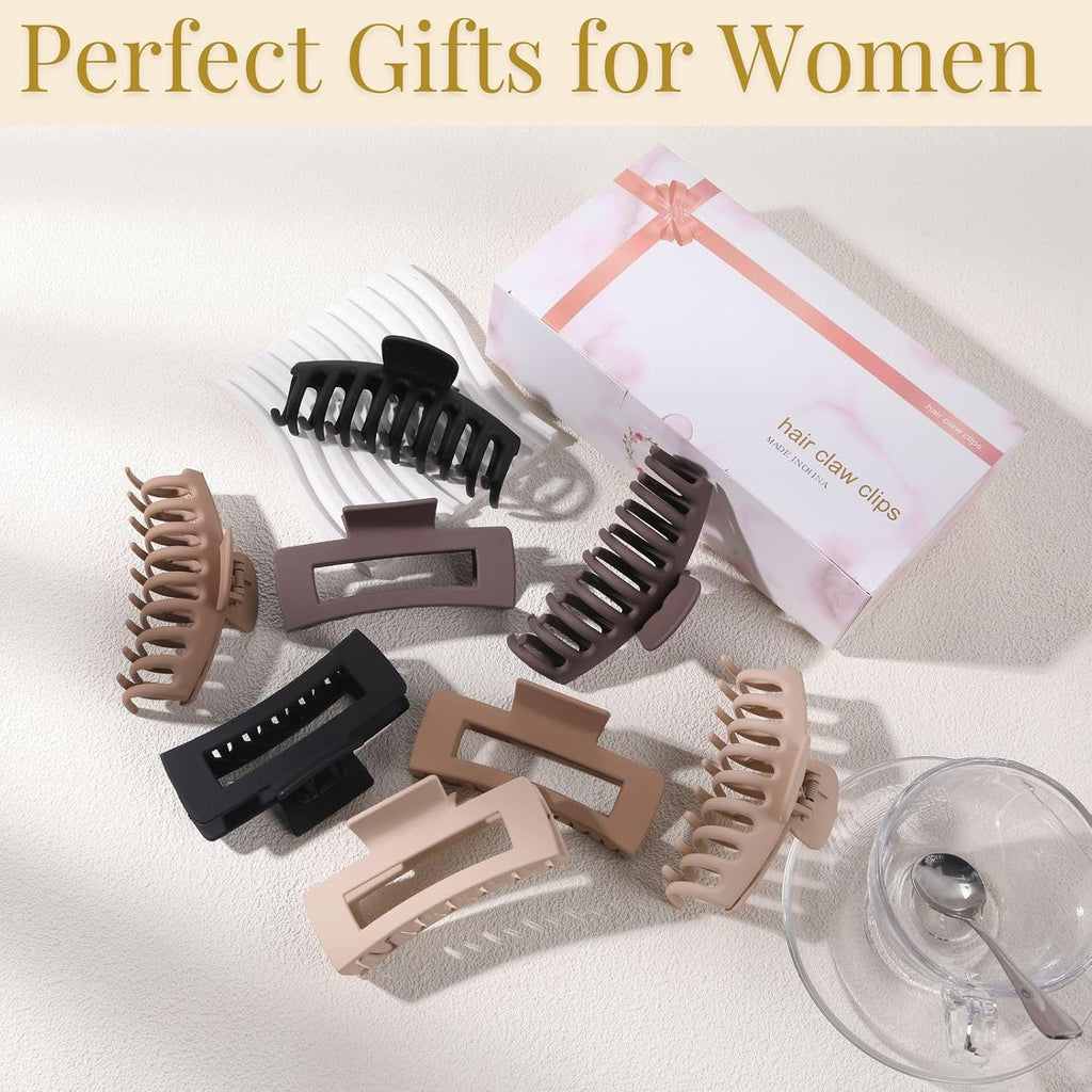 Luseren Hair Clips For Women 4.3 Inch Large Hair Claw Clips For Women Thin Thick Curly Hair, Big Matte Banana Clips,Strong Hold Jaw Clips,Neutral Colors