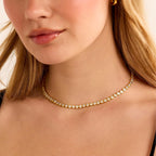Electric Picks Bezel Tennis Necklace for Women, 14k Gold Plated Bezel-Set Stone Chain Necklace, Dainty Sparkle Layering Jewelry, Elegant Statement Necklace Gift
