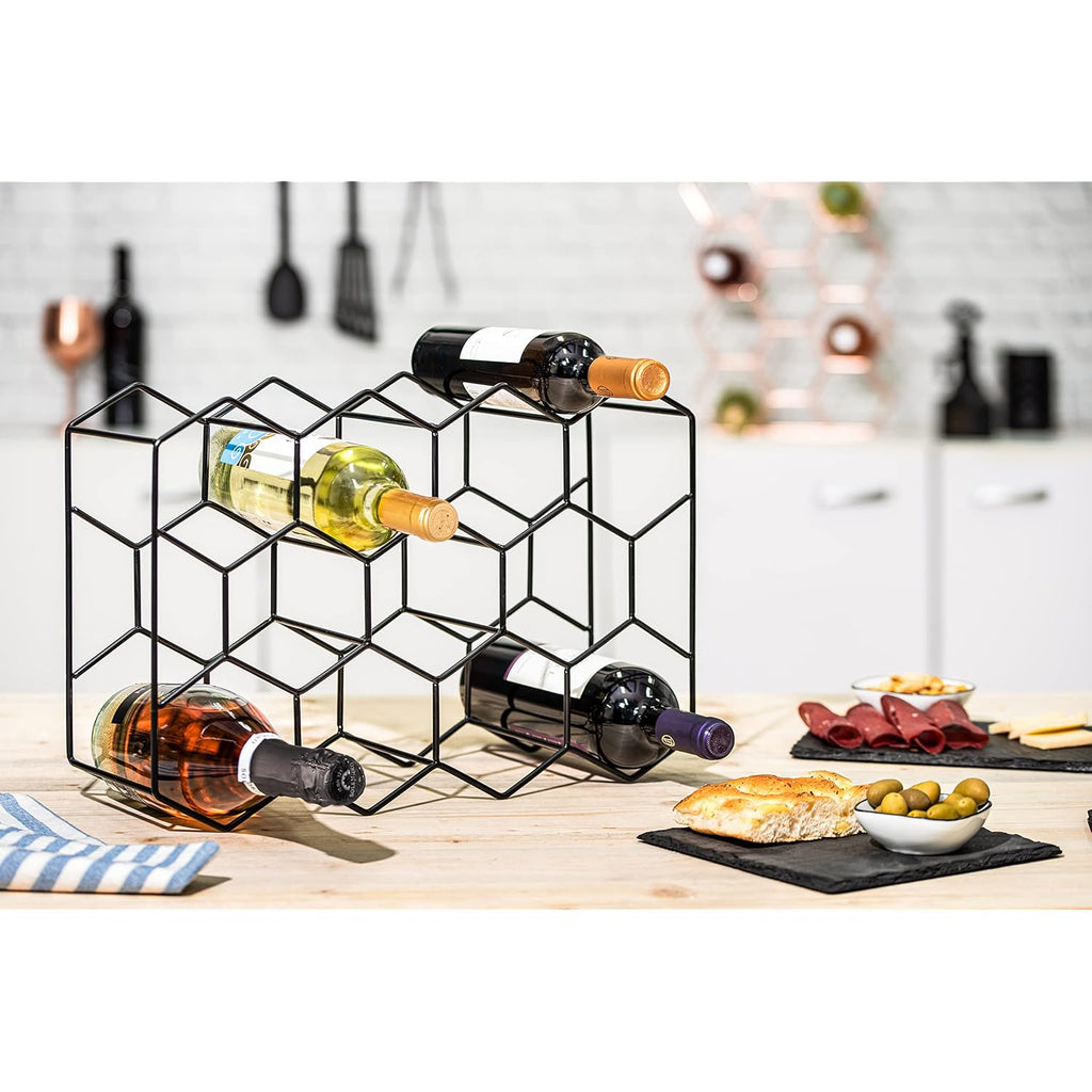 Gusto Nostro Countertop Wine Rack - 14 Bottle Freestanding Modern Black Metal Small - 3 Tier Tabletop Wine Holder Stand For Cabinet, Pantry - Wine Racks Countertop - No Assembly Required