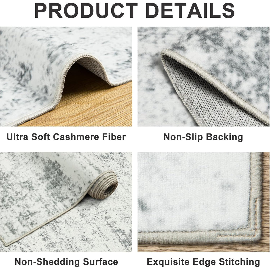 8x10 Area Rugs for Living Room - Washable Rug Modern Abstract Soft Large Neutral Non-Slip Carpet Indoor Floor Stain Resistant Thin Carpets for Bedroom Dining Room Farmhouse Nursery Home Office Grey