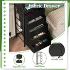 5 Drawers Dresser With Charging Station, Fabric Chest Of Drawers With Open Shelf, Tall Night Stand, Bedside Table For Closet, Entryway, Bedroom Furniture, 3 Ways To Use, Black Oak