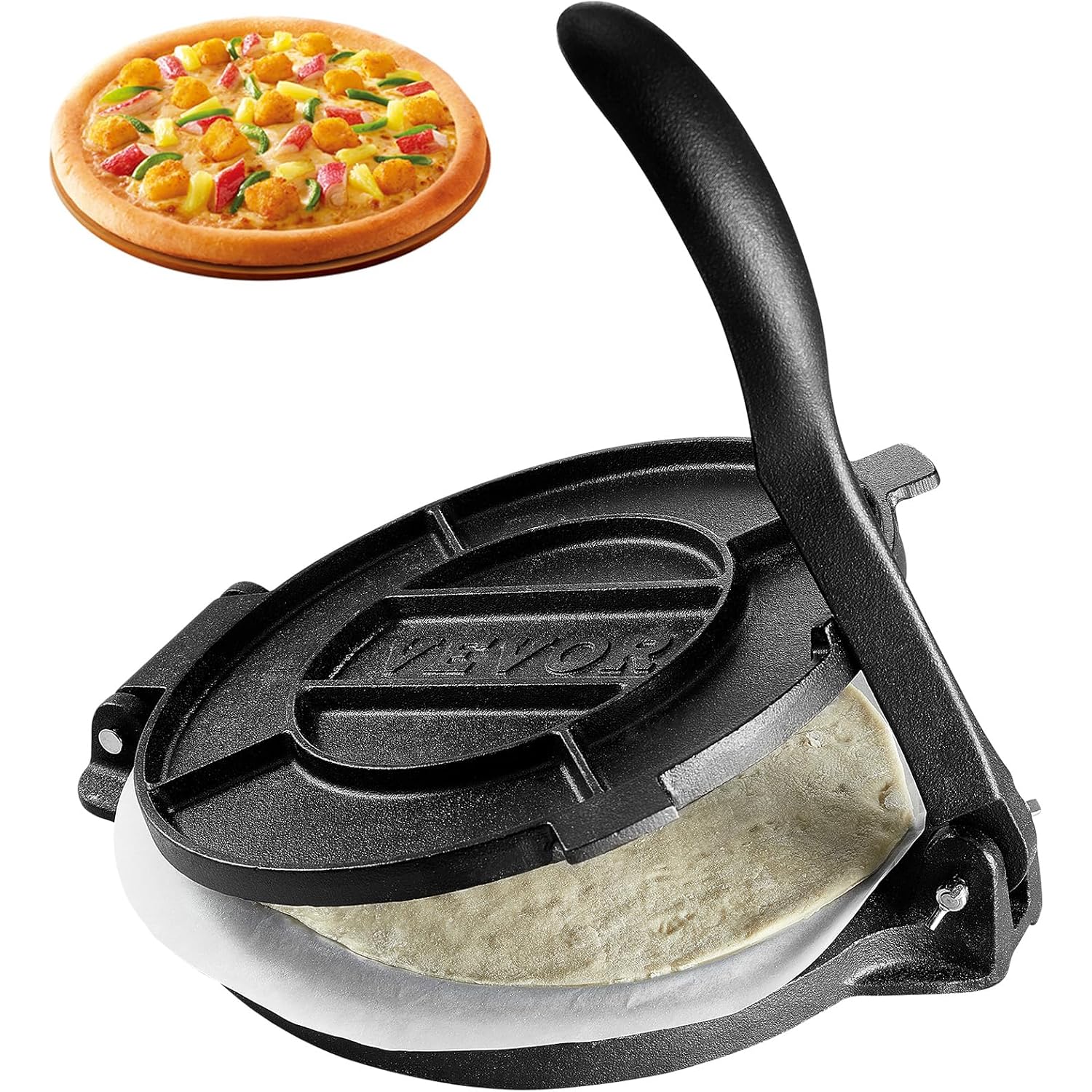 Vevor Tortilla Press, 10 Inch Tortilla And Roti Maker, Cast Iron Heavy Duty Tortilladora Press, Pre-Seasoned Pataconera With 100 Pcs Parchment Paper, Dough Maker For Flour Tortilla, Tawa