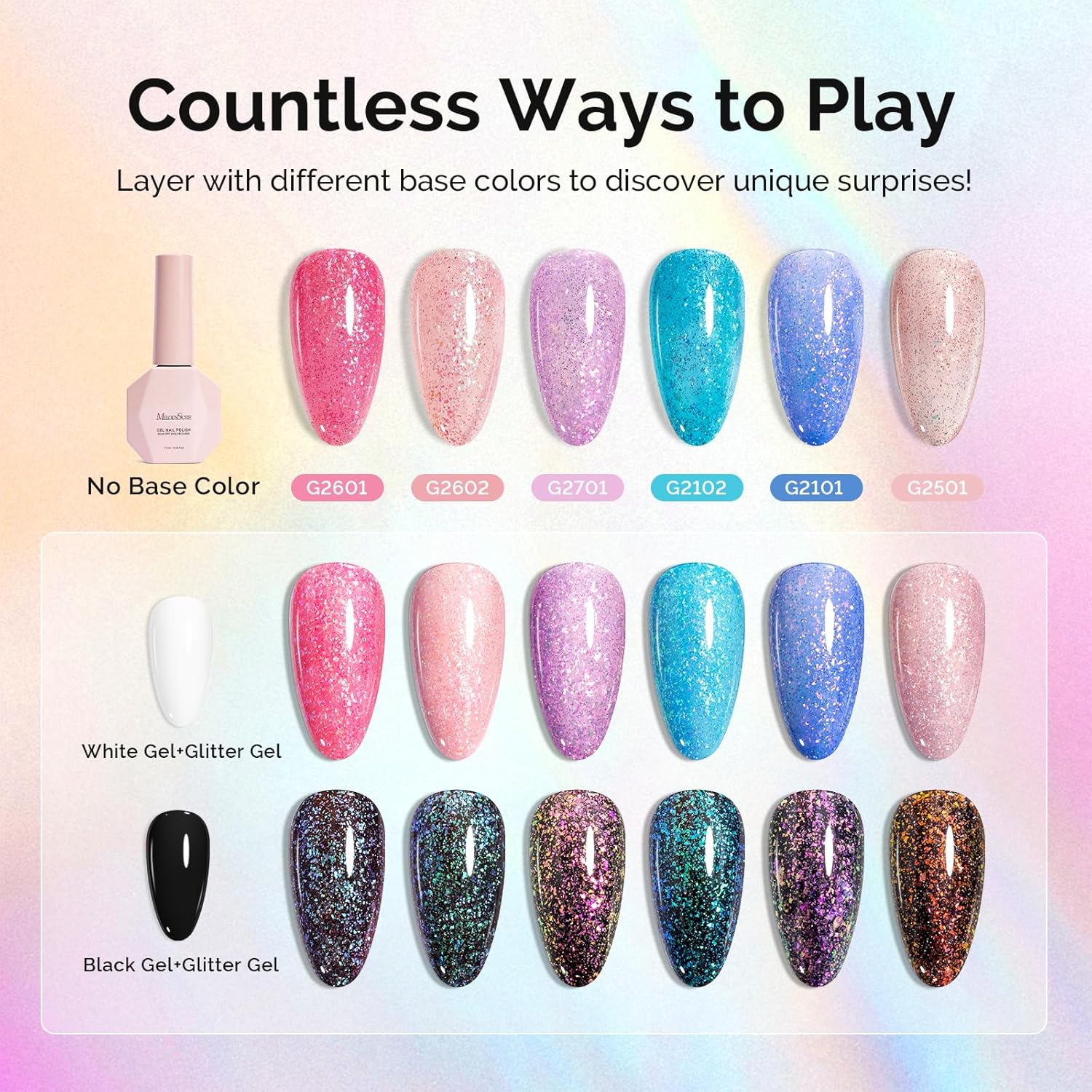 MelodySusie 7.5ML Glitter Gel Nail Polish Set, 6 Colors Sparkle Gel Polish Kit Blue Purple Pink Glitter Gel Polish Gifts for Women Nail Art Manicure Salon DIY Nail Design Decoration at Home