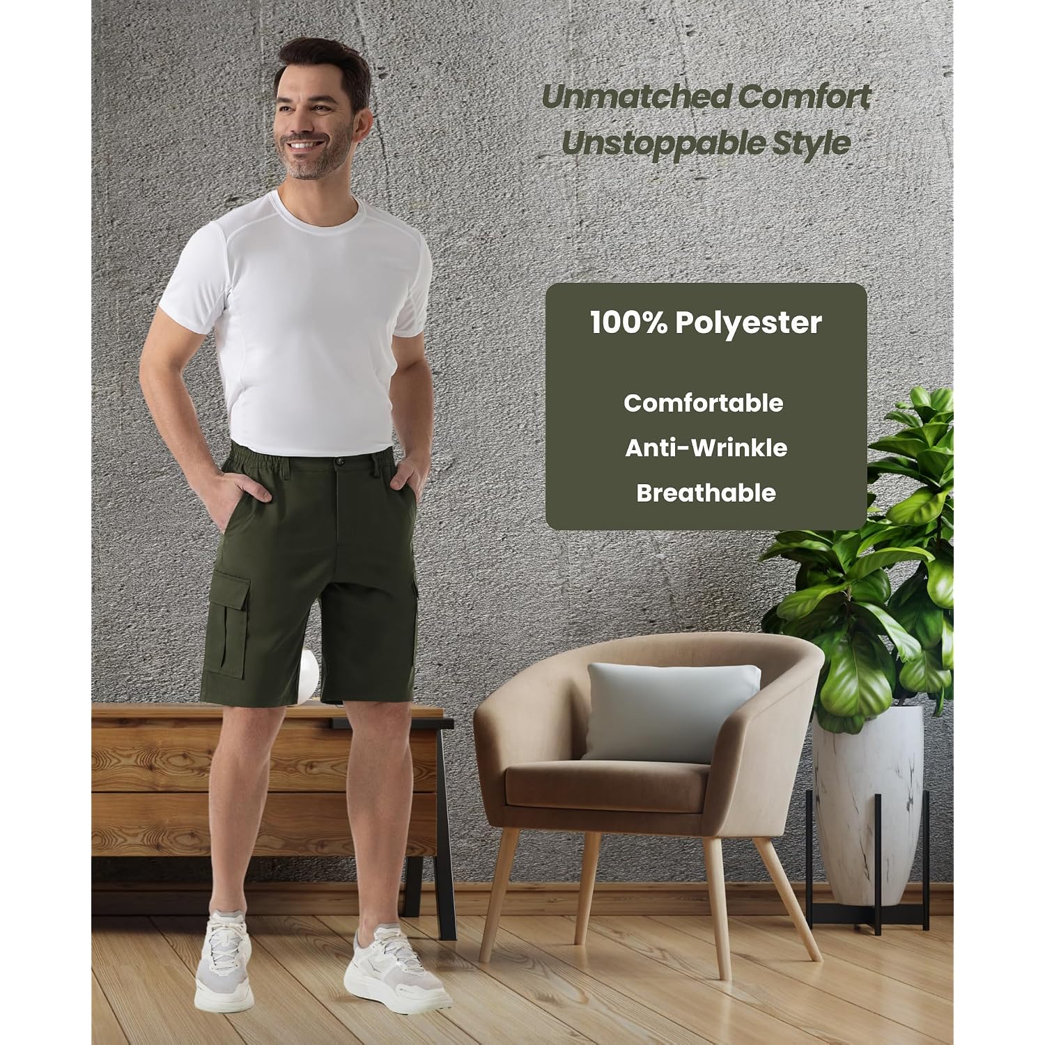 Six Islands Men'S Cargo Shorts 9" Inseam Elastic Waistband Casual Relaxed Fit Work Shorts With 6 Pockets