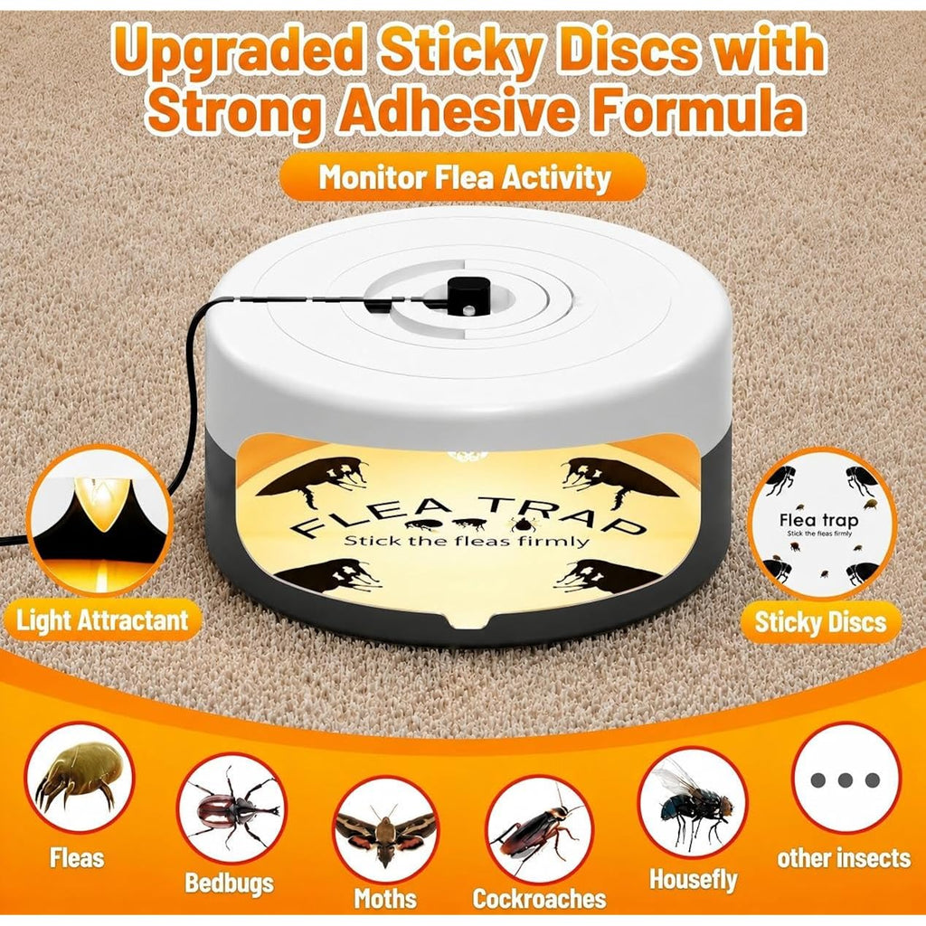 2 Pack Flea Traps For Inside Your Home, Indoor Flea Traps With 8 Sticky Pads, Flea Monitoring Trap For Home, Sticky Insect Catcher For Fleas, Moths & Gnats