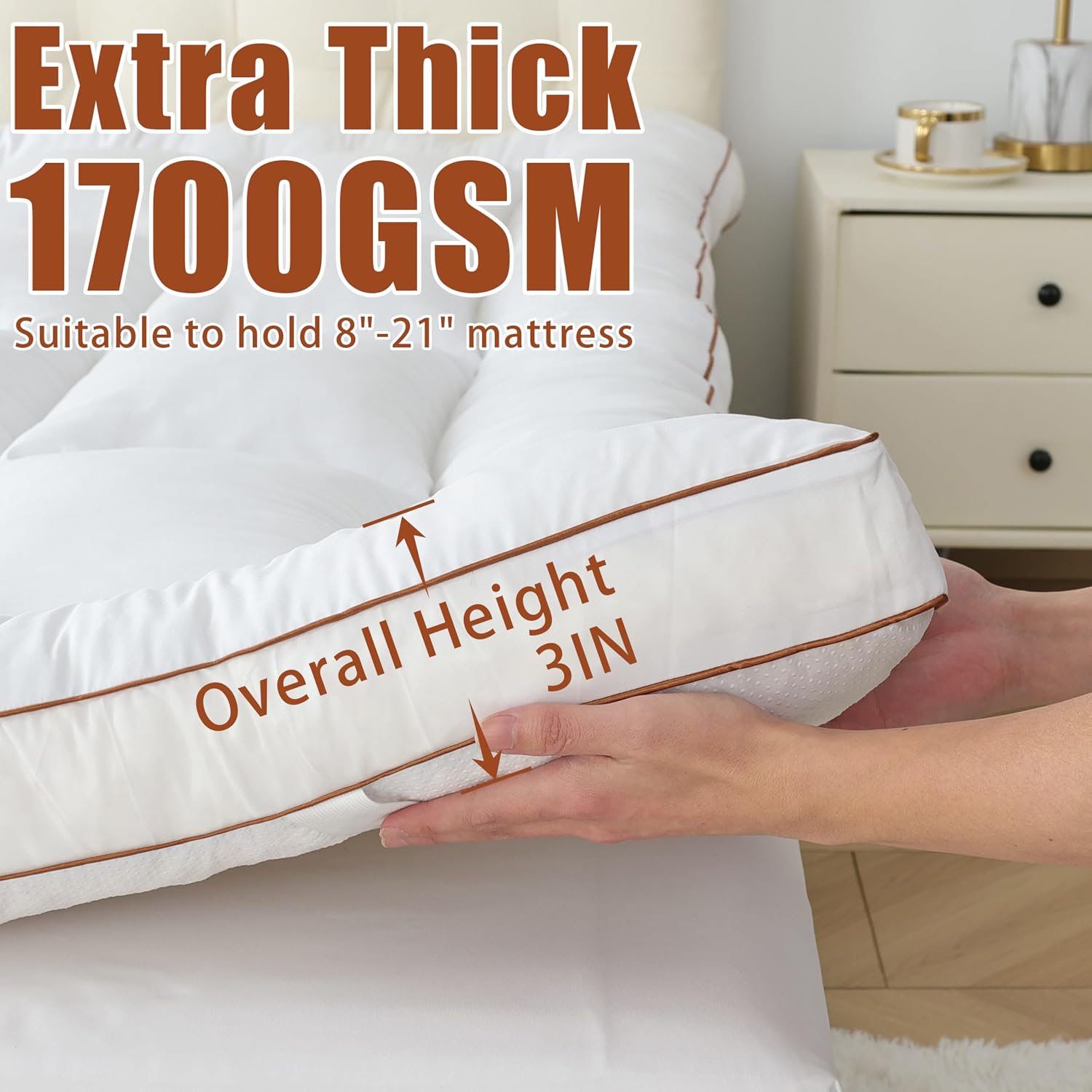 Whatsbedding 3 Inch Memory Foam Mattress Topper (Queen, 60X80), 1700 Gsm