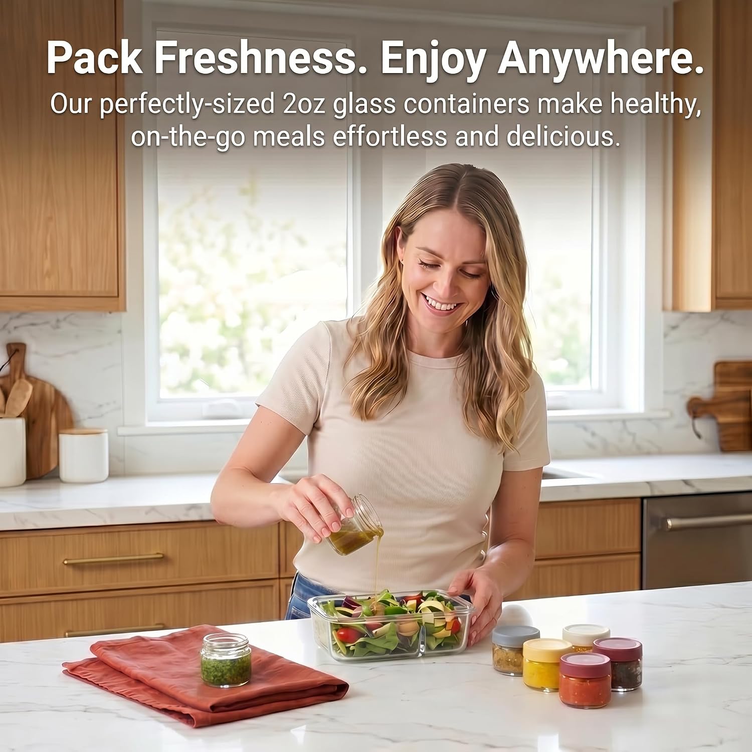 2 Oz Glass Dressing Containers With Lids, Sauce Jars For Lunch, 6Pk | Airtight ,Bpa Free,Perfect For Salad Dressing Sauce Dip Condiment To Go Lunch Box Accessories , Dishwansher Safe