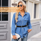 HAWOWZ 2Pcs No Show Stretch Belt for Women Invisible Elastic Tuck Band, Adjustable Strap Crop Belt with Flat Buckle for Jeans Pants Dresses