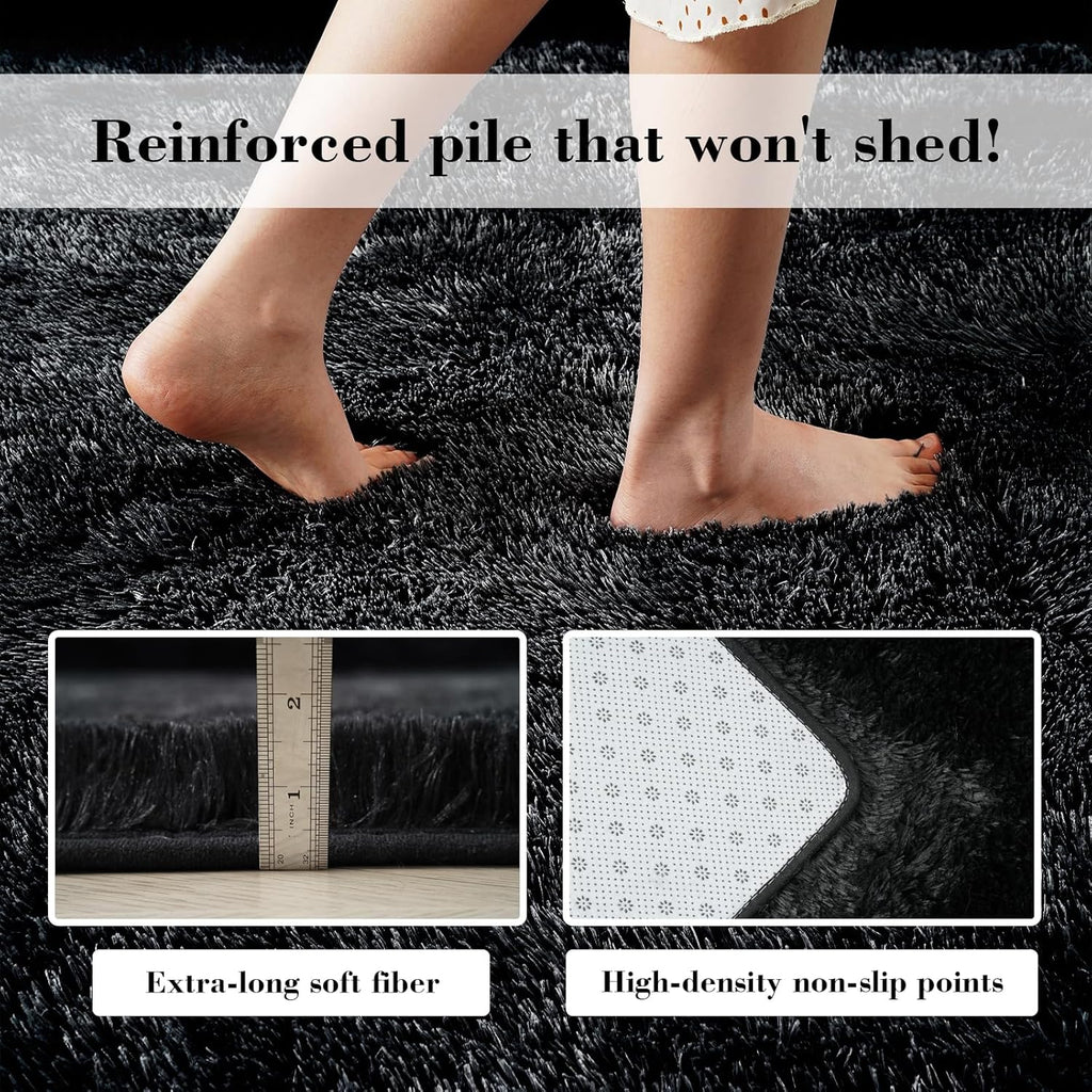Fluffy Rug Shag Area Rug, Black 2x4 Area Rugs for Bedroom, Small Bedside Rug, Soft Fluffy Shag Entryway Throw Rugs for Living Room Bedroom Kids Room Home Decor