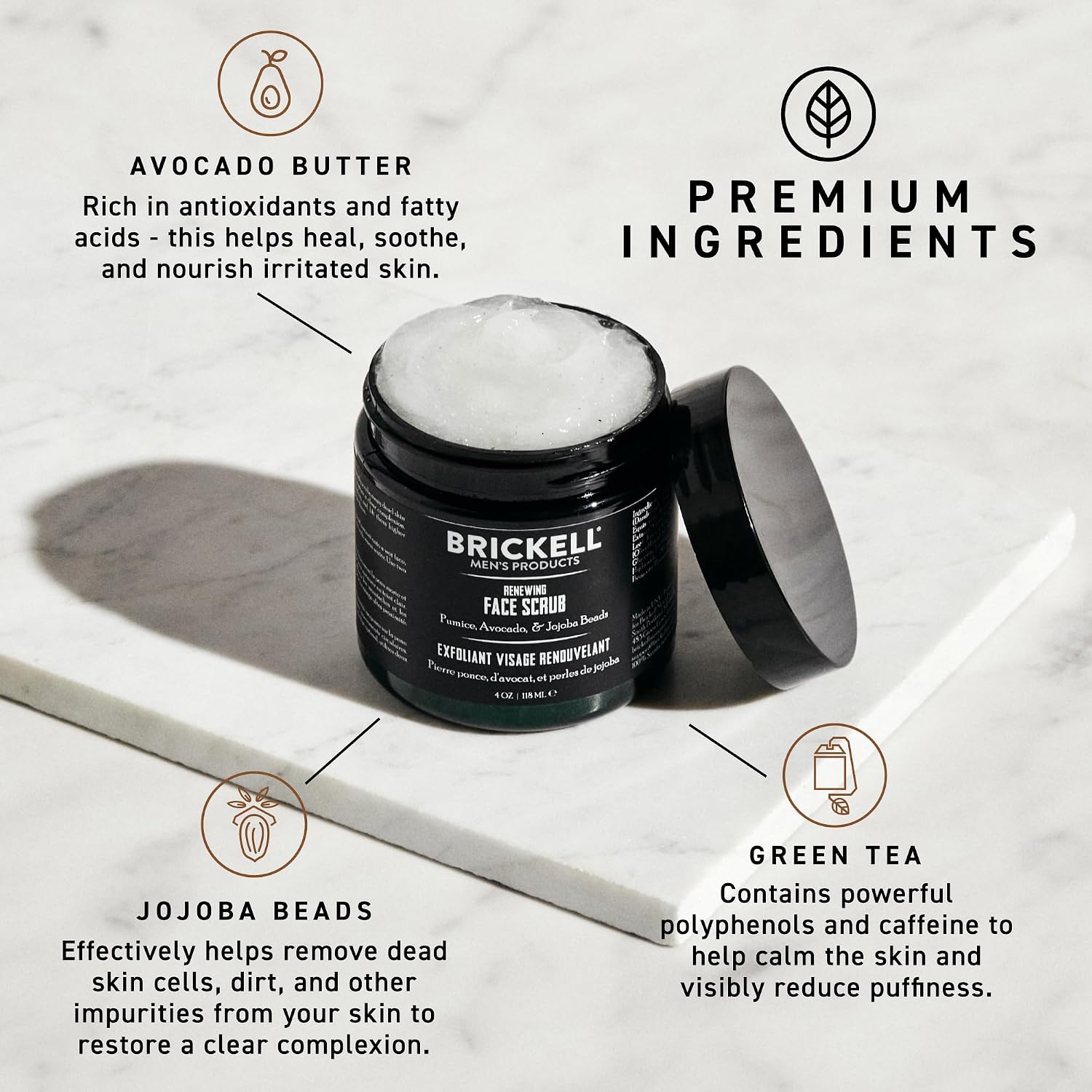 Brickell Men'S Renewing Face Scrub For Men, Deep Exfoliating Facial Scrub Formulated With Pumice, Caffeine And Jojoba Beads, 4 Ounce, Scented