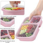 Buluker 4 Pack Bento Lunch Box Set 3 Compartment Food Storage Containers Wheat Straw Meal Prep Lunch Box Plastic Food Storage Containers, Microwave And Dishwasher Safe (Light Colour)
