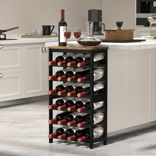 24 Bottles Wine Rack Freestanding Floor, Brown Table Top, Kitchen Cellar | Flexible 2-In-1 Design: Split Into Two 12-Bottle Countertop Wine Racks