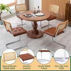 Mid Century Modern Dining Chairs Set Of 2, Faux Leather Rattan Dining Room Kitchen Side Chairs With Metal Legs And Upholstered Seat For Dining Room, Living Room, Bedroom,Brown