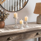 Romadedi Wood Candle Holders for Pillar Candles - Set of 3 Tall Farmhouse Wooden Candlestick Holder, Rustic Candle Stand for Fireplace Mantle Shelf Table Home Decor, Brown Whitewashed 3.9"/6"/ 8.3"