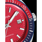 Bulova Men'S Snorkel - America'S 250Th Sail 4Th Special Edition: 41Mm White Hybrid-Ceramic Case With A Blue Rubber Strap & Red Dial (Style: 98B474)