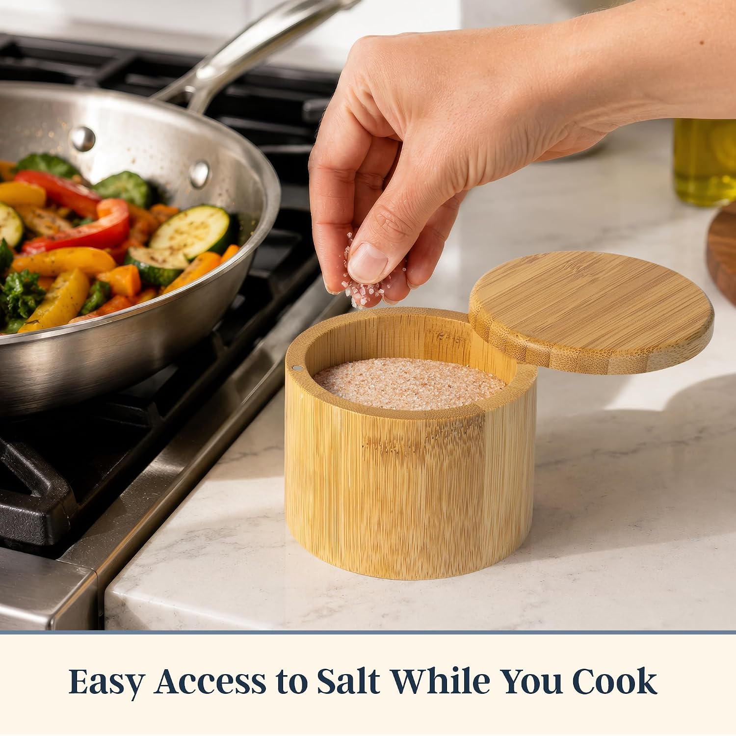 Totally Bamboo Salt Cellar With Swivel Lid, Salt Container For Countertop