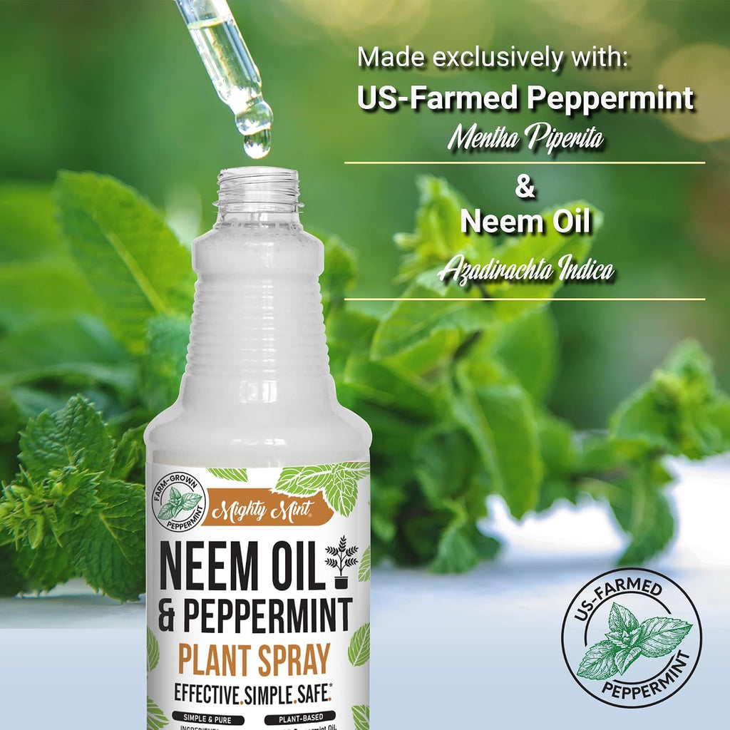 Mighty Mint Neem Oil & Peppermint Plant Nutrient Spray – Natural Leaf Shine For Indoor & Outdoor Use – Plant-Based Formula For Stronger, Healthy Plants - 16 Oz