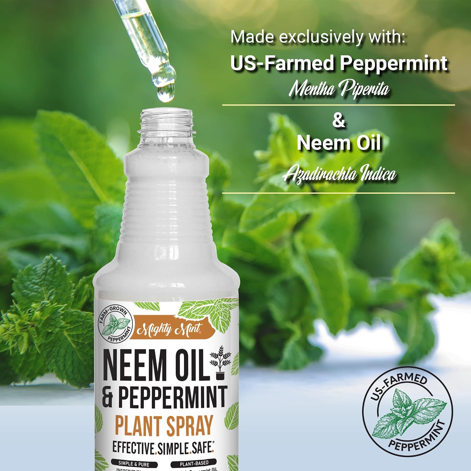 Mighty Mint Neem Oil & Peppermint Plant Nutrient Spray – Natural Leaf Shine For Indoor & Outdoor Use – Plant-Based Formula For Stronger, Healthy Plants - 16 Oz