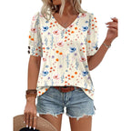 Womens Tops Short Sleeve Shirts Buttons V Neck Spring Fashion Summer Outfits Plus Size Blouses Dressy Casual