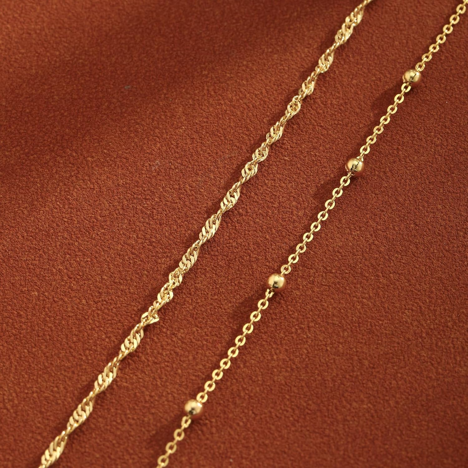 2/3 PCS Gold Anklets for Women Waterproof Cuban Link Anklet Beaded Bracelets Stackable Bracelets 14K Gold Plated Custom Jewelry Gifts Non Tarnish Lightweight