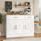 Vongrasig 43” Coffee Bar Cabinet, Farmhouse Buffet Cabinet With Storage, Sideboard Buffet With Drawers And Shelves For Kitchen, White