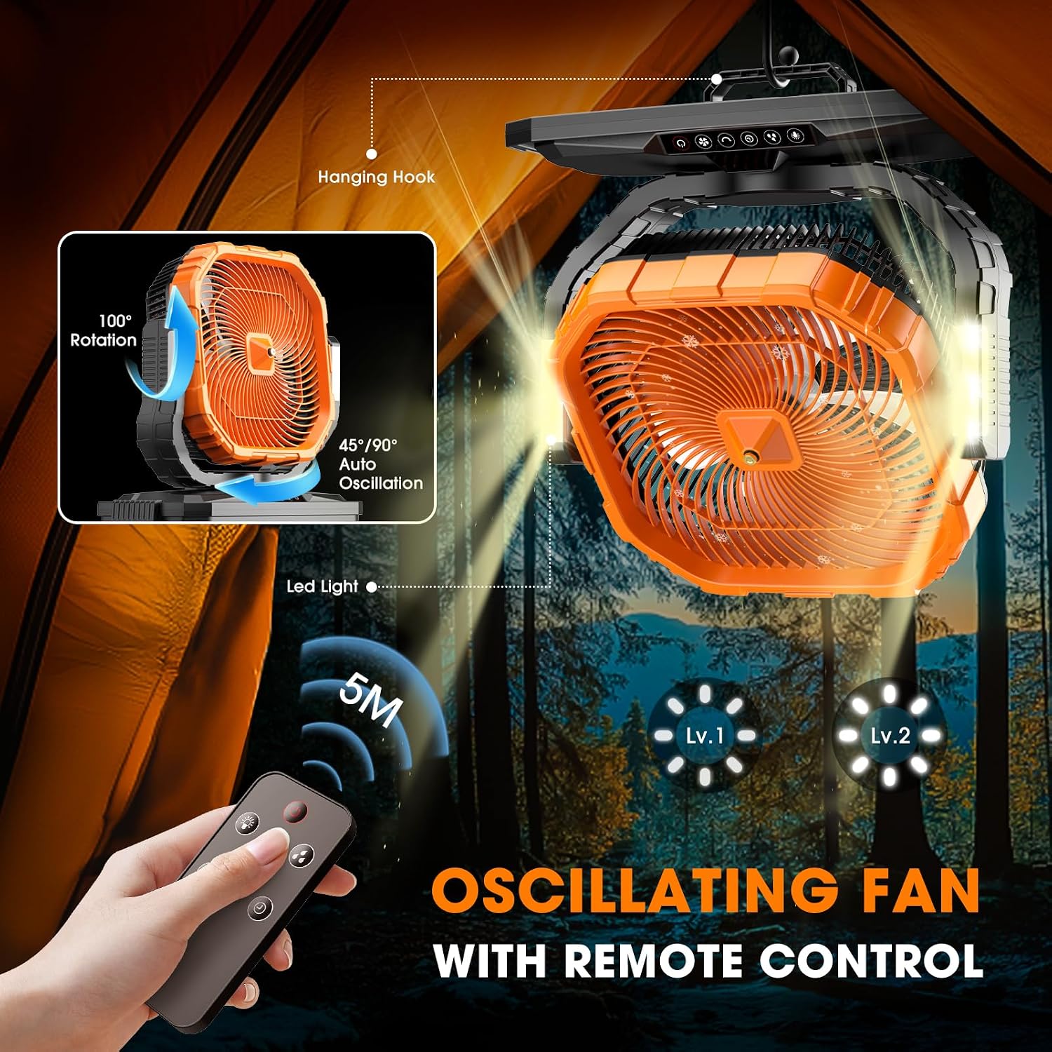 Ausic 5 Gal 12" Portable Misting Fan For Outside Patios, 30000Mah Outdoor Rechargeable Battery Oscillating Fan With Remote, Cooling Camping Dugout Fan With Light/Timer/Caster, Summer Essential