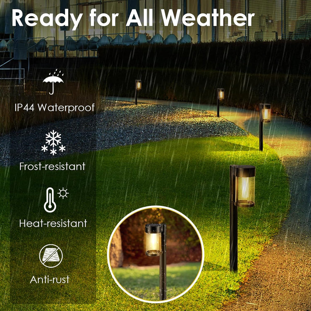 Solar Pathway Lights Outdoor, 10 Pack Metal & Glass Solar Lights Outdoor Waterproof Landscape Path Lights For Yard Walkway Garden Decor, Warm White