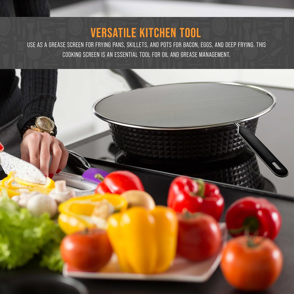 U.S. Kitchen Supply 4-Piece Stainless Steel Splatter Guard Set (13", 11.5", 10",8”) Fine Mesh Cover, Grease & Oil, Splatter Screen For Frying Pan, Cooking Pots, With Comfort Grip Handles