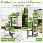 Plant Stand Indoor Outdoor, 5 Tier Corner Metal Flower Display Holder Shelf, Folding Tall Orchid Rack For Patio Balcony Porch Garden Living Room House, Black