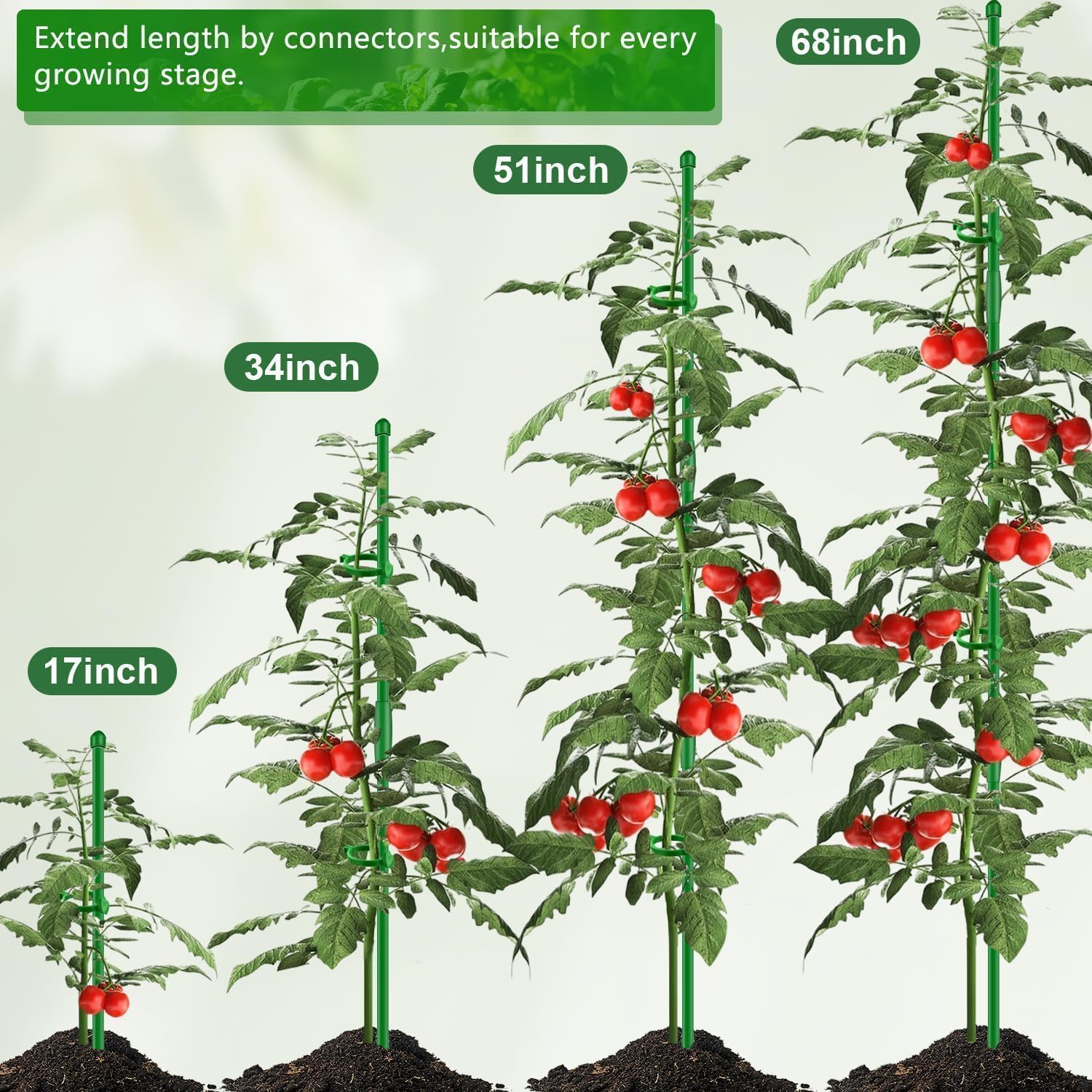 20Pcs Plant Support Stakes 17 Inch Supking Garden Orchid Sticks Extended To 3Ft 4Ft 5Ft Plant Poles With Clips For Indoor Outdoor Potted Tomato Rose Amaryllis Vegetables Comes With 20 Ties（Green）