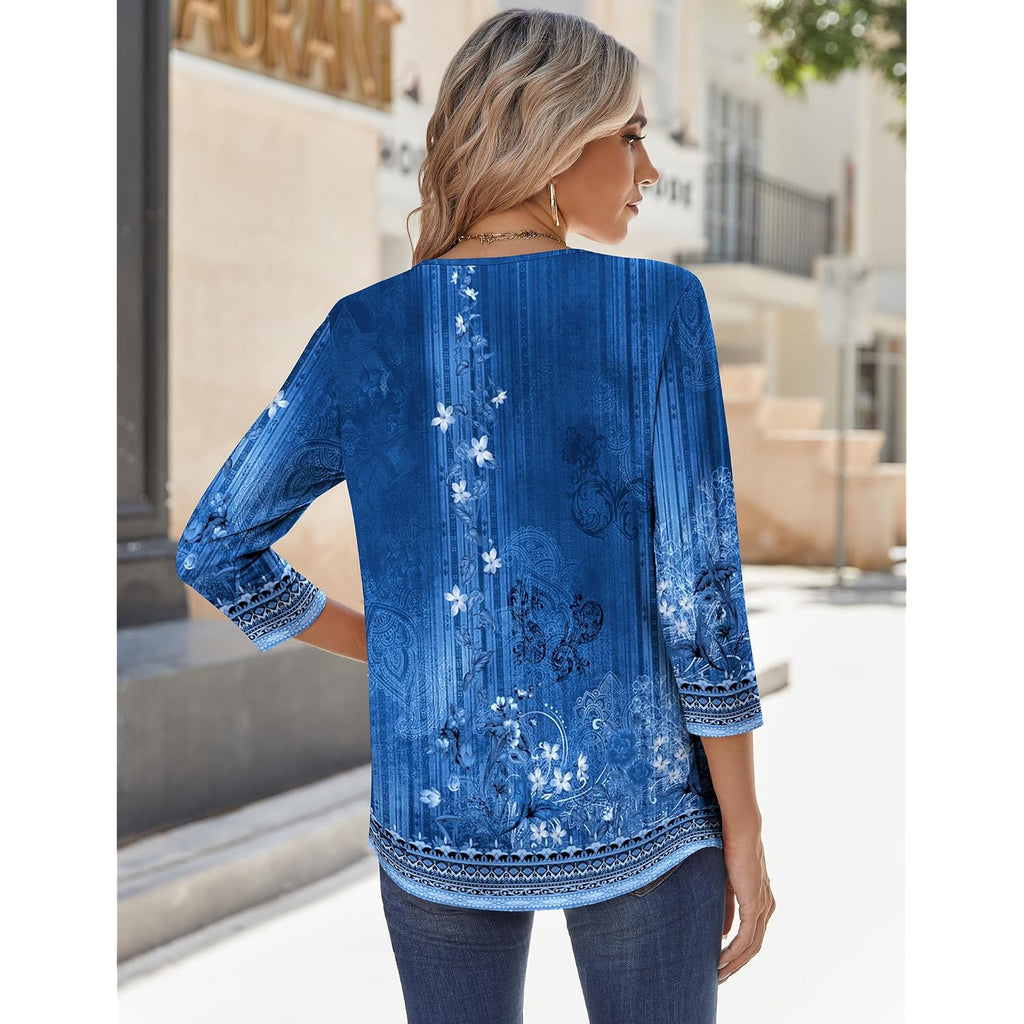Zeagoo 3/4 Sleeve Tops for Women Crew Neck Blouses Pleated Casual Shirts Fall Work Clothes 2026