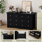 Shahoo Black Dresser For Bedroom With 6 Drawers, 47.2" Wide Chest Storage Organizer And Tv Stand For Living Room, Closet, Hallway, Dormitory