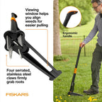 Fiskars Stand-Up Weed Puller Tool, 4 Serrated Stainless Steel Claws Grip Roots For Permanent Removal, Reinforced Foot Platform Penetrates Tough Soil, Easy-Eject & Ergonomic Offset Handle, 39"