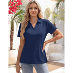Women's Polo Shirts Short Sleeve V Neck Business Casual Tops Collared Cotton Golf Polos Work Summer Tees