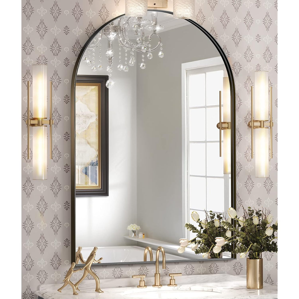 Brightify Arched Mirror, Arched Wall Mirror, 22 X 30 Inch Black Arch Mirror, Metal Frame Black Bathroom Mirror, Arched Top Bathroom Vanity Mirror For Living Room Bedroom Mantel Entryway Hallways
