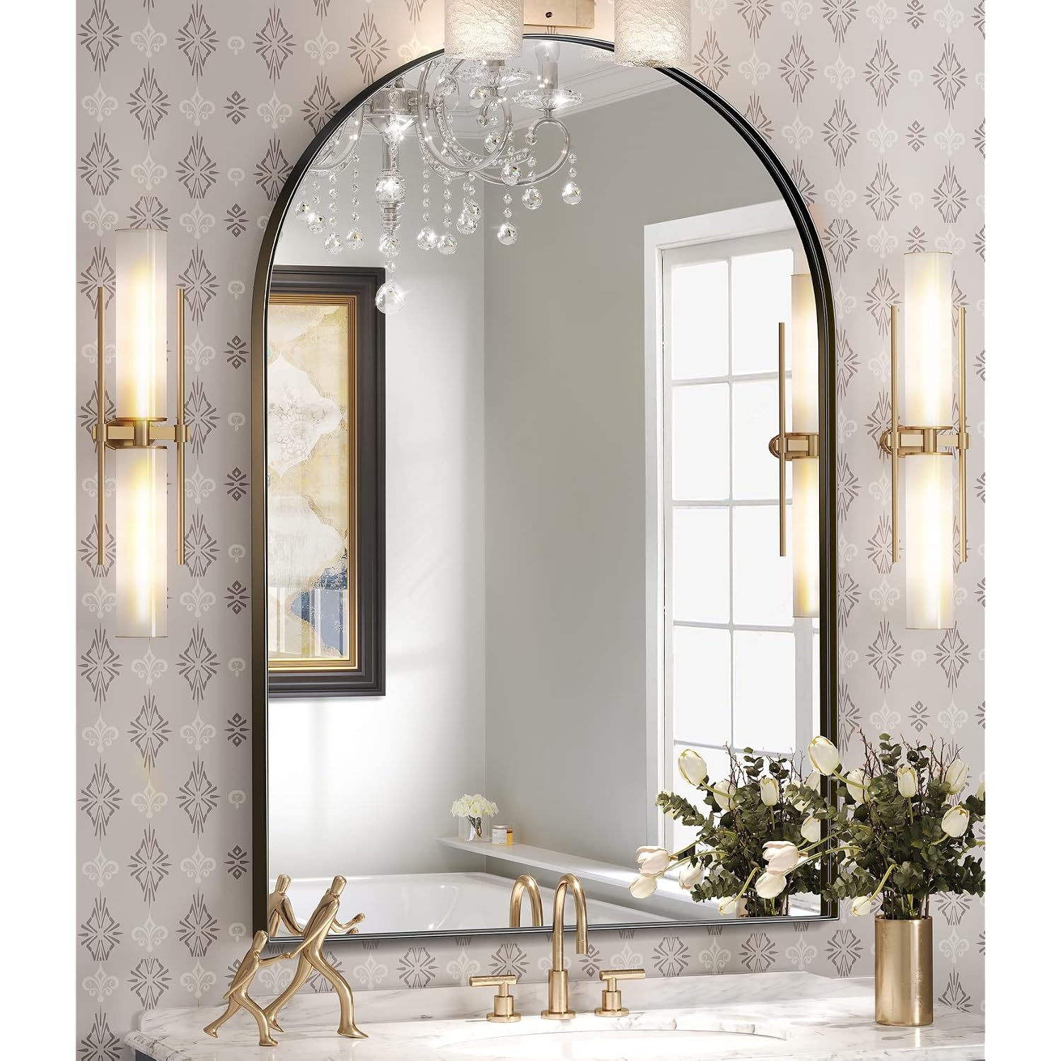 Brightify Arched Mirror, Arched Wall Mirror, 22 X 30 Inch Black Arch Mirror, Metal Frame Black Bathroom Mirror, Arched Top Bathroom Vanity Mirror For Living Room Bedroom Mantel Entryway Hallways