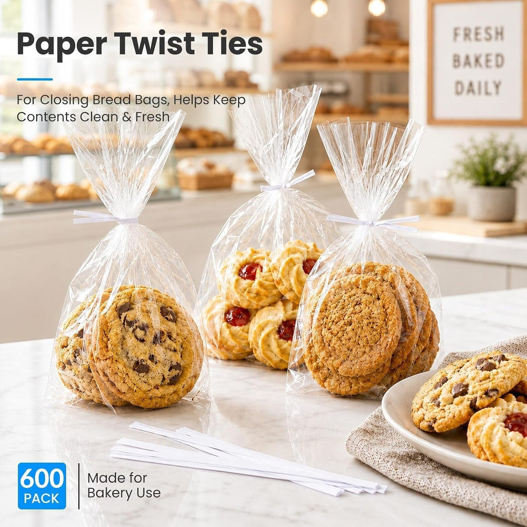 Easytle 600 Pcs 5" White Paper Twist Ties Bread Ties White Twist Ties Twisty-Ties Bag Ties Twist Ties For Bags Bread Wire Ties Twist Tie For Party Cello Candy Bread Coffee Bags Cake Pops