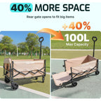 Golabs Wa1 Collapsible Folding Wagon Cart, Max 220Lb Load, Expands To 100L | Dual-Bearing Wheels, Smooth Swivel Steering, Drop-Down Tailgate, Extended Storage, 2 Cup Holders,Grocery/Garden/Camping,Black